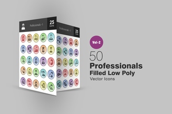 50 Professionals Filled Low Poly Icons