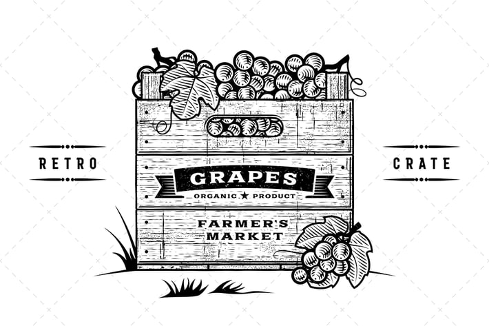 Retro Crate Of Grapes Black And White