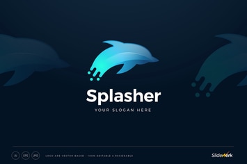 Jumping Dolphin Water Splash Ocean Logo Template