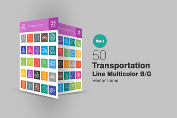 50 Transportation Line Multicolor Icons