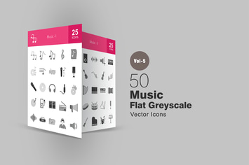 50 Music Greyscale Icons