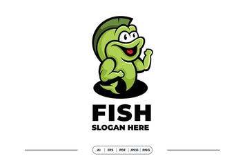 Fish Gym Cartoon Mascot Logo