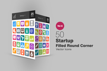 50 Startup Filled Round Corner Icons