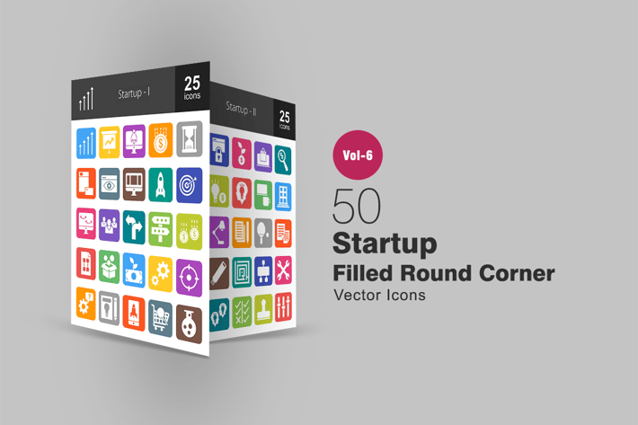 50 Startup Filled Round Corner Icons