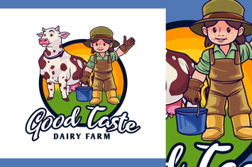 Dairy Farm Kid Character Mascot Logo