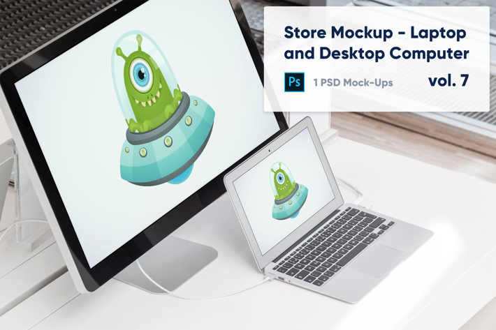Laptop and Desktop Computer Mockup in the Store