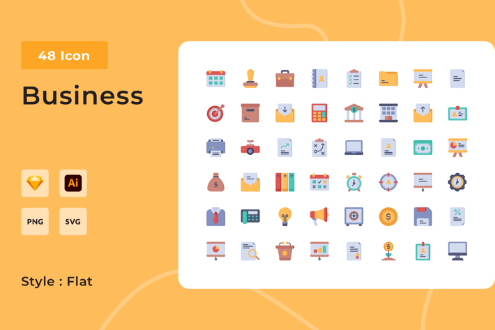 48 Business Things Flatt Style Icon Pack