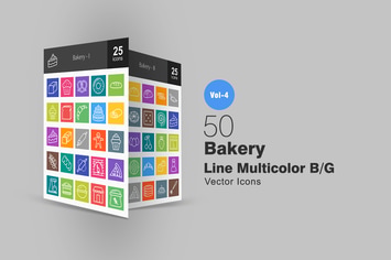 50 Bakery Line Multicolor Icons