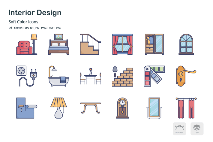 Interior design soft color icons