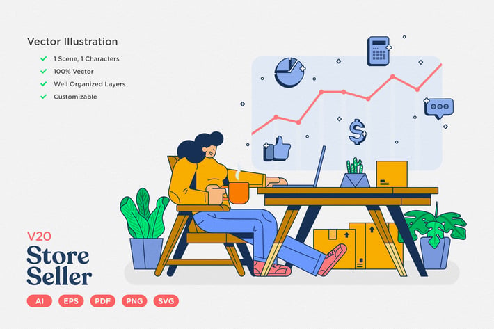 E-commerce Vector Illustration: Store Seller