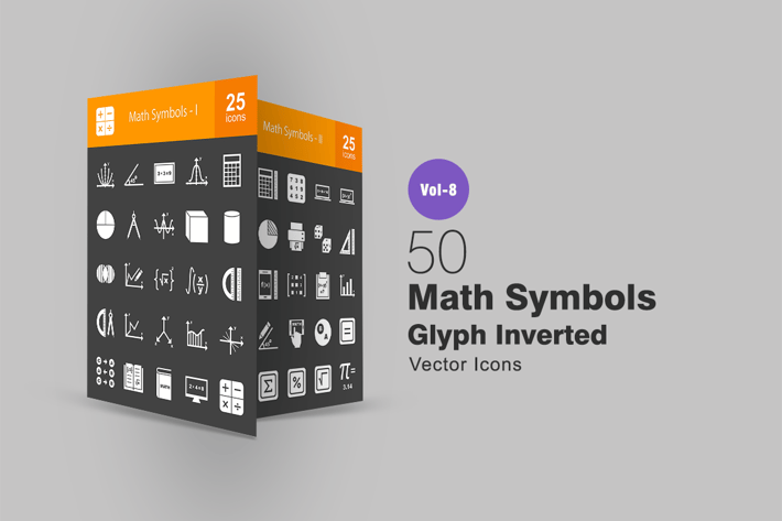 50 Math Symbols Glyph Inverted Icons