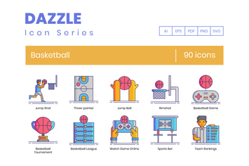 90 Basketball Line Icons