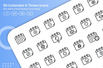 50 Calendar & Times Icons Set - Line