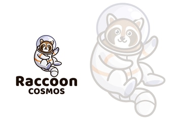 Raccoon Cosmos Cute Kids Logo Template