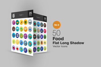 50 Food Flat Shadowed Icons