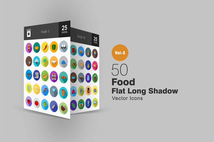 50 Food Flat Shadowed Icons