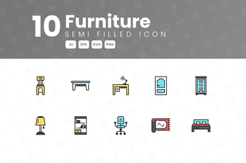 10 Furniture  Semi Filled Icon Collection