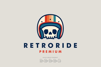 Retro Skull Rider Motorcycle Helmet Logo