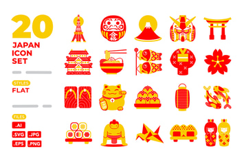 Japan Icon Set (Filled Outline)