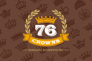 76 Crowns Icons Silhouettes Vector Heraldic Set