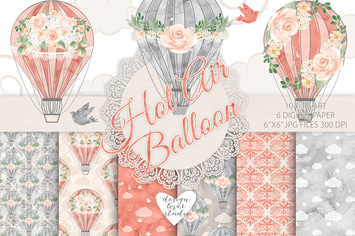 Watercolor Hot Air balloon coral