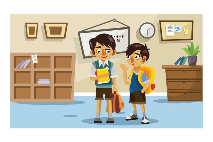 Two Students in Class Room Vector Illustration