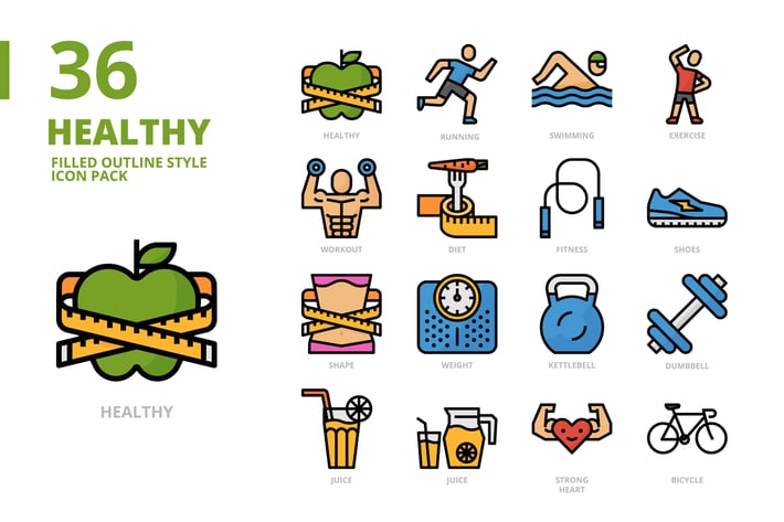 Healthy Filled Outline Style Icon Set