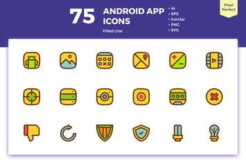 75 Android App Icons (Filled Line)