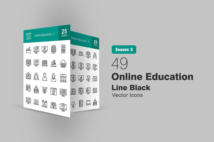 49 Online Education Line Icons