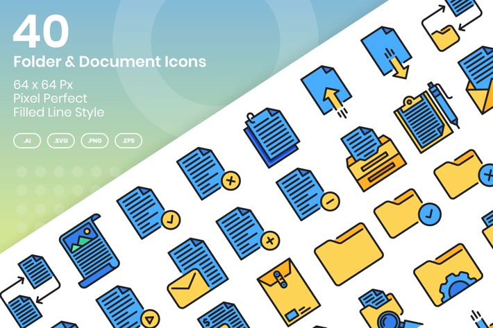 40 Folder & Document Icons Set - Filled Line
