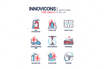 Fire safety - modern line design style icons set