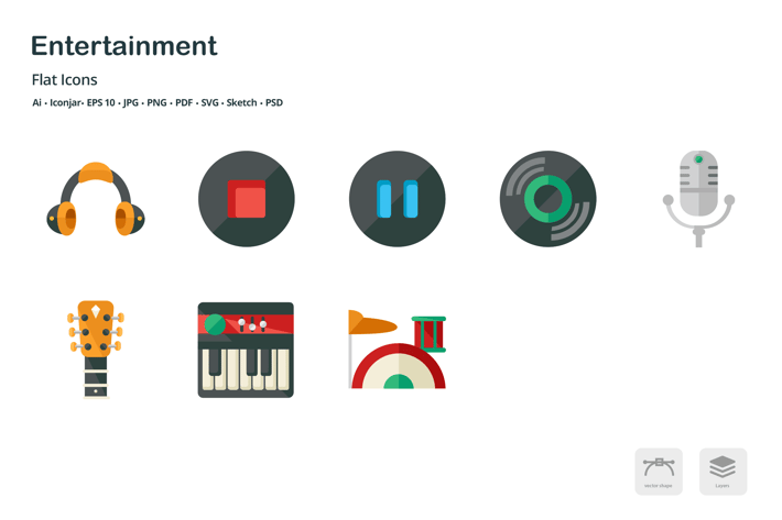 Entertainment Flat Colored Icons