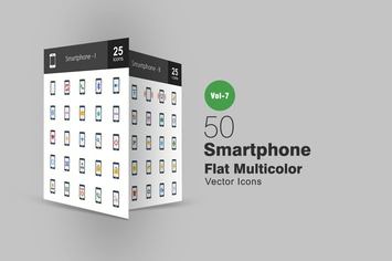 50 Smartphone Flat Multicolor Icons