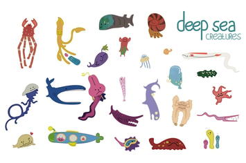 Deep Sea Creatures Hand Drawn