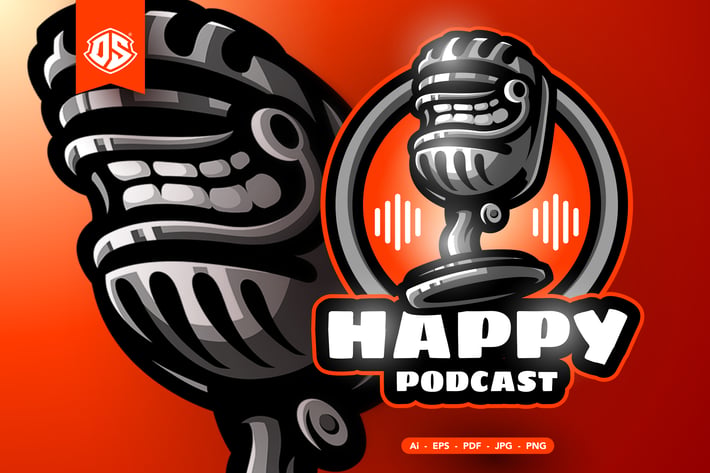 Happy Podcast Mascot Logo