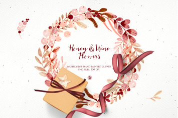 Honey and Wine Flowers - watercolor set