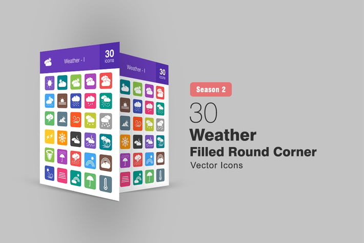 30 Weather Filled Round Corner Icons Season II