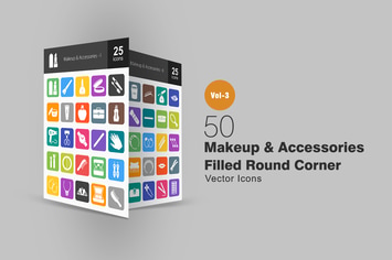 50 Makeup & Accessories Flat Round Corner Icons