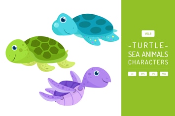Cute Sea Turtle - Sea Animals Characters Vol.8