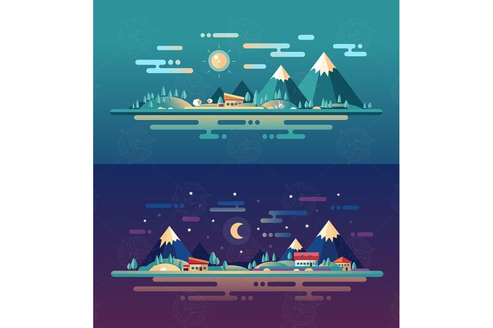 Set of modern flat design conceptual landscapes 