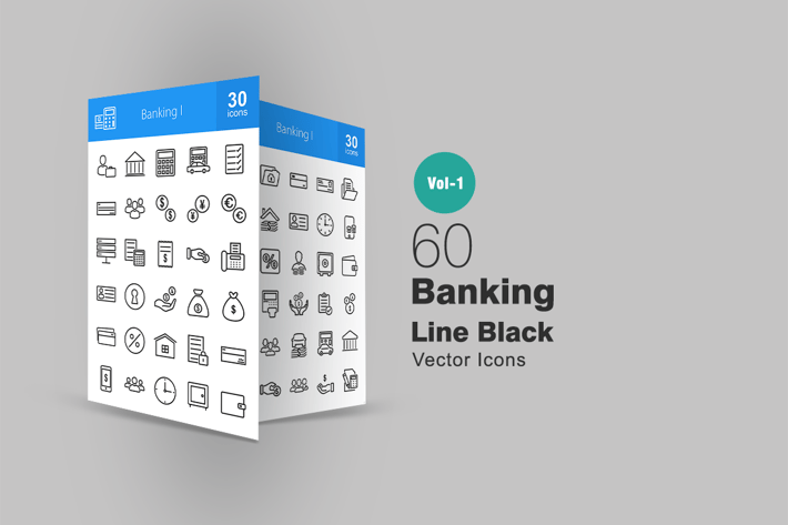 60 Banking Line Icons