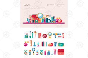 Cosmetics & Make Up - Flat Design Icons & Header