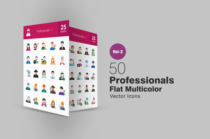 50 Professionals Flat Multicolor Icons