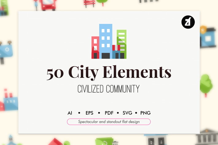 50 City elements in flat design