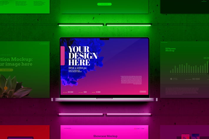 Laptop Mockup Pro - Neon Light Set