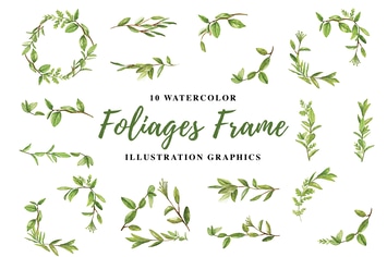 10 Watercolor Foliages Frame Illustration Graphics