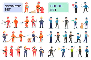 Police and Firefighters Flat People Characters