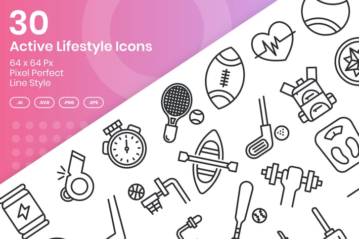 30 Active Lifestyle Icons Set - Line