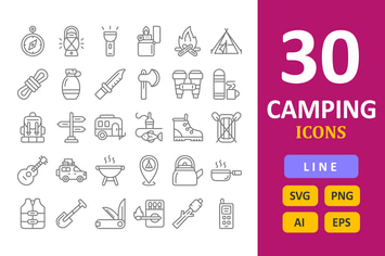 30 Camping Icons - Line