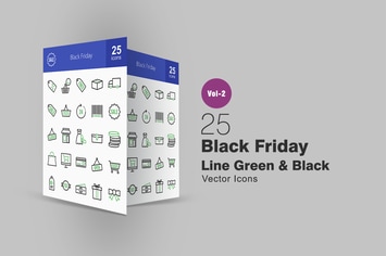 25 Black Friday Line Green & Black Icons